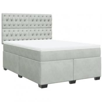 Cama Box Spring con colchón de terciopelo gris claro 140x190 cm
