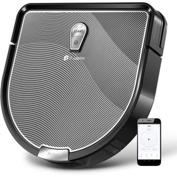 Robot Aspirador, Houzetek Aspirador Robótico Wifi Automático, Robot Limpiador de Suelo Mojado y Seco, Duro o Alfombrilla Inalámbrico Vacuum Robot Cleaner, 4 Modos de Limpieza y Controlar por APP