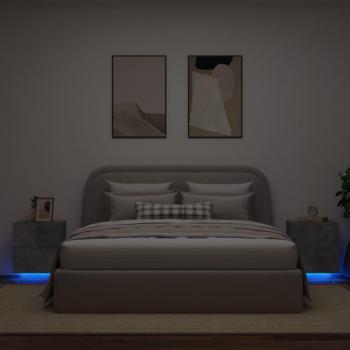 Mesita de noche con luces LED 2 piezas de hormigón y madera gris multicapa Vidaxl