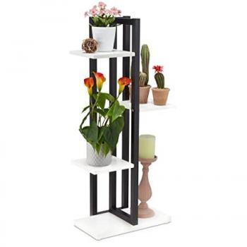 Estantería Metálica para Plantas con Efecto Madera, Escalera de 4 Baldas para Interior, Blanco, 93 x 42,5 x 22,5 cm