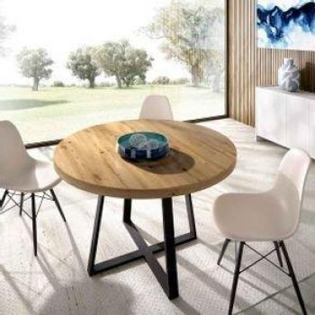 Mesa de Comedor Extensible Duna, Redonda, Ø110-158x77 cm, con Patas Metálicas Nordic/Negro