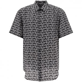 Burberry Men's Silk Short Sleeve Printed Shirt in Black | Size Large