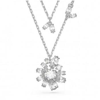 Swarovski Flower Necklace Layered Look Various Cuts Gray Female ONE SIZE