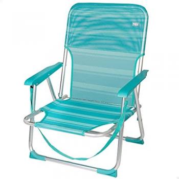 Silla Plegable Fija de Aluminio Aktive Beach 55x35x72 cm, respaldo fijo, altura del asiento 23 cm, color turquesa, con asa de transporte