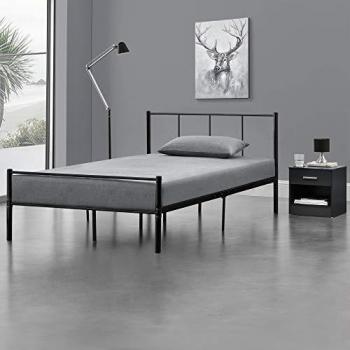 Cama individual de metal Laos con somier - 120 x 200 cm - Negro