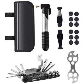 MASPODER Kit Herramientas Bicicleta, Bolsa Bicicleta Cuadro, Multiherramienta Bici Multifunción Profesional con Mini Bomba de Aire Bicicleta y Kit Repara Pinchazos para MTB Bicicleta Carretera Montaña