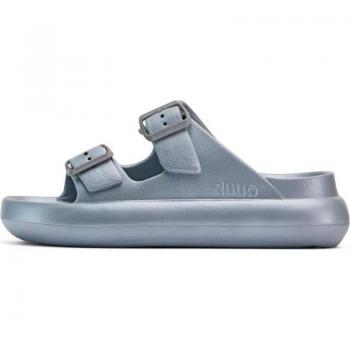 Duuo - Sandalias abiertas de mujer monocolor con doble hebillas al tono, Chanclas de Mujer y Niña DUUO ZAPATILLAS--EVA CURVI METALLIC 10-D891010 GRIS,
