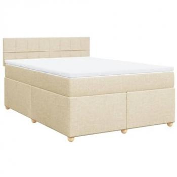 Cama Box Spring con Colchón de Tela Color Crema 140x190 cm
