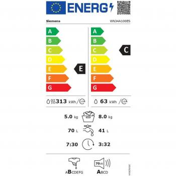 Siemens iQ300 WN34A100ES Lavadora-Secadora Independiente Carga Frontal 8/5 kg 1400 rpm Clase E Blanco