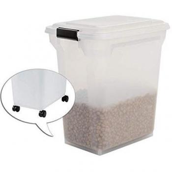 Contenedor Hermético de Pienso con Ruedas IRIS OHYAMA, 45L/15kg, Blanco, Transparente, para Perros y Gatos