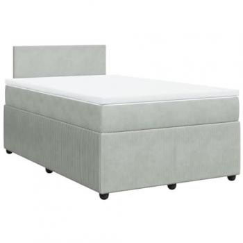 Cama Box Spring con colchón de terciopelo gris claro 120x190 cm
