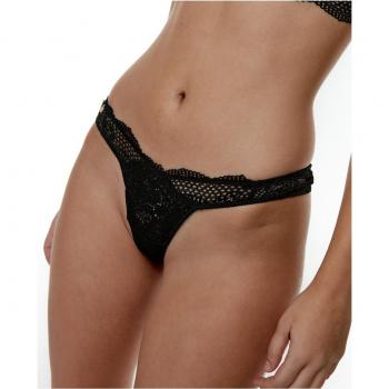 Tanga de encaje semitransparente con cintura en V - Black Limba