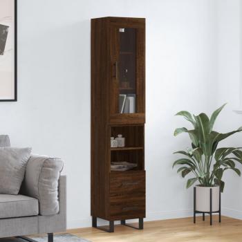 Aparador de madera contrachapada 34,5x34x180 cm con 2 cajones y 2 estantes, mueble de almacenaje para salón en color roble marrón