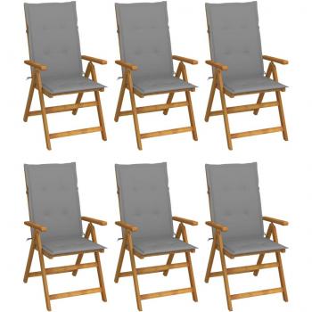 Folding Garden Chairs Set of 6 with Cushions Solid Acacia Wood