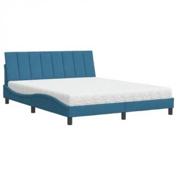 Cama con colchón de terciopelo azul 160x200 cm