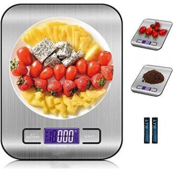 Básculas de cocina,Smart Digital Báscula con Pantalla LCD para Cocina de Acero Inoxidable, 5kg/11lbs, Balanza de Alimentos Multifuncional, Alta precisión hasta 1g, función de Tara