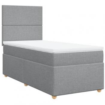 Cama box spring con colchón de tela gris claro 100x200 cm