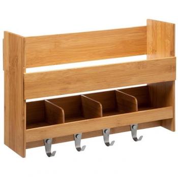 Estante de Especias de Bambú para Pared con 4 Ganchos