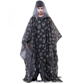 Capa de Zombie Negra con Calaveras para Adultos 175 cm