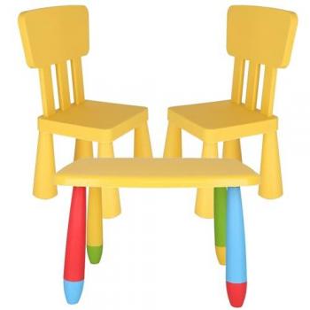 Mesita Infantil Rectangular Amarilla con 2 Sillas - Plástico Fuerte y Resistente - Fácil Montaje