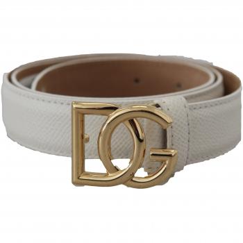 Dolce & Gabbana White Leather Gold DG Logo Buckle Belt Women - 75 cm / 30 Inches