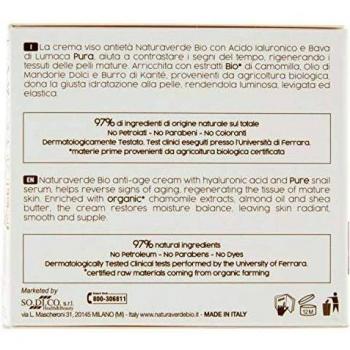 Naturaverde Bio Anti-Aging Restorative Cream with Snail Extract and Hyaluronic Acid 50 ml