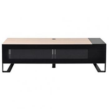 Mueble TV Erard 037600 para pantallas de 40 a 75 con trampilla de almacenamiento, diseño nórdico en madera negra y vidrio templado