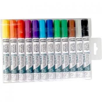 Set de 12 rotuladores textiles para telas claras con punta de 1mm - Pebeo 7A