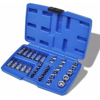 vidaXL Juego de Puntas de Torx Llaves de Vaso Estrella con Estuche 34 Piezas