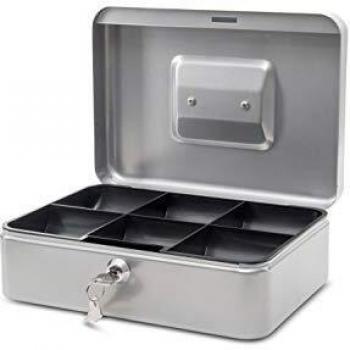 Caja de dinero MAUL plateada con cerradura de cilindro de seguridad, dimensiones 250x190x88 mm
