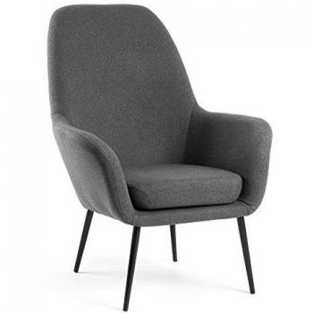 Kave Home - Butaca Alegria Gris Oscuro con reposabrazos y Patas de Acero en Negro