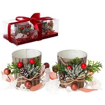 BigBuy Christmas S1105631 Portavelas, 2 pcs Cristal