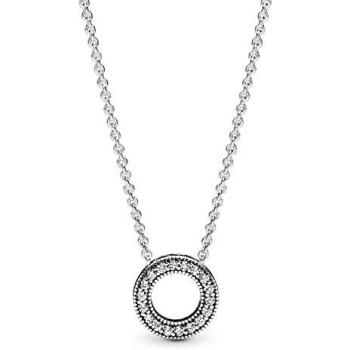 Pandora Signature Women's Sterling Silver Pavé Circle Collier Pendant Necklace, 45cm