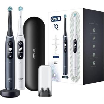 Cepillo de Dientes Eléctrico Braun iO7 DuoPack Black + White - Cepillo de dientes eléctrico con tecnología de inteligencia artificial, modo de limpieza personalizada, pantalla interactiva, sensor de presión, estuche de viaje incluido y dos