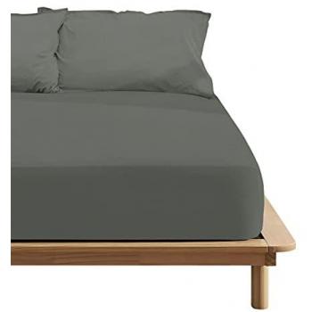 Sábana Bajera Ajustable de Color Liso Antracita Gris Oscuro para Cama de 140 cm, 100% Algodón, Talla 140x200 cm