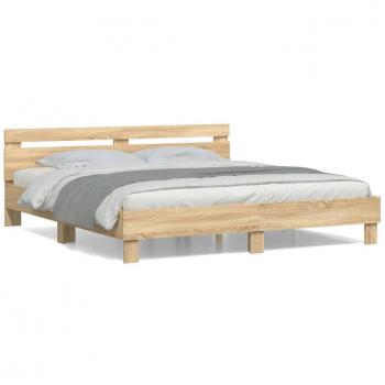 Cabecero de roble Sonoma 160x200 cm Madera multicapa con cama de madera de ingeniería en color marrón