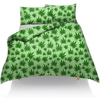Ropa de cama de lujo & Maria - Cannabis hoja de marihuana Weed Verde impresión de la funda de edredón y funda de almohada ropa de cama juego de ropa de cama, Verde, suelto