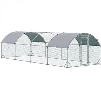 PawHut Gallinero para Exterior Grande de Acero Galvanizado 280x760x197 cm con Cubierta de Tela Oxford Impermeable y Resistente a los Rayos UV, Jaula para Gallinas y Conejos,