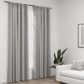 Cortinas Opacas de Efecto Lino con Ganchos 2 Piezas Gris 140x225 cm
