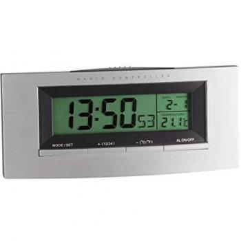 Despertador Digital Radio Controlado TFA 98.1030 con Temperatura en Plata y Negro