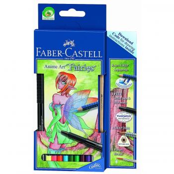 Faber Castell 114482 - Estuche de cartón con 8 ecolápices acuarelables, lápiz grafito, pincel y rotulador