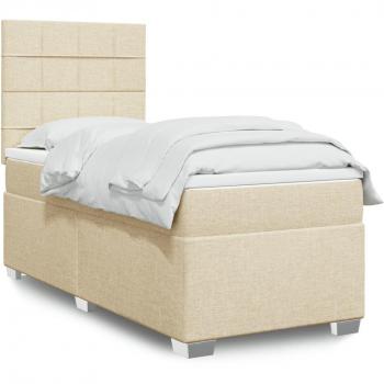 Cama Box Spring con Colchón de Tela Color Crema 100x200 cm