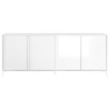 Aparador City de 4 Puertas, 205 cm, Blanco Brillante, Diseño Contemporáneo