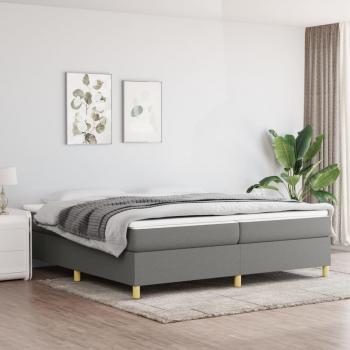Cama box spring con colchón de muelles, tela gris oscuro, 200x200 cm