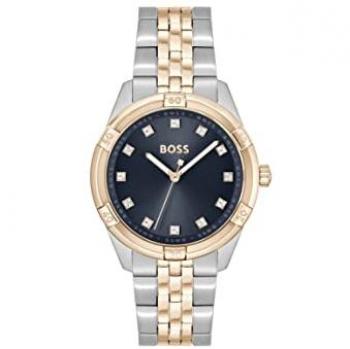 BOSS Ladies Rhea Two Tone Bracelet Watch - 1502709, Analogue Quartz, Stainless Steel, Rose Gold Plated, Carnation Gold Colored Bracelet