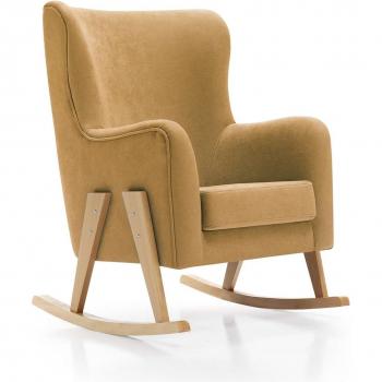 Sillón de lactancia GLAM tapizado en tela mostaza y patas de madera
