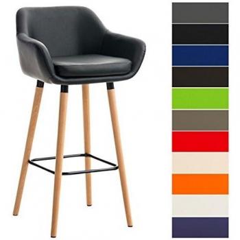 Taburete de Bar Grant de Piel Sintética Negra, Estructura de Madera de Haya y Soporte Metálico