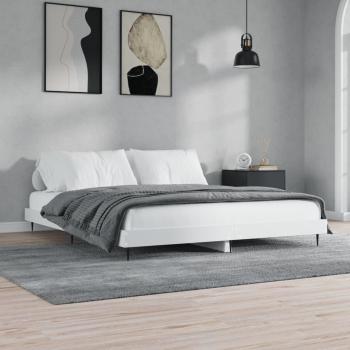 Estructura de cama con LED en madera maciza blanca, dimensiones 200x200 cm, diseño moderno y elegante