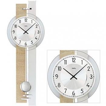 Reloj de Pared Pendular AMS W7441, Diseño Colorido (Plateado, Marrón, Transparente), Dimensiones: 7cm x 67cm x 23cm