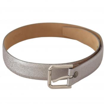 Dolce & Gabbana Metallic Silver Leather Belt with Engraved Metal Buckle - 65 cm / 26 Inches